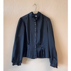 Vintage 80s black Cerise gothic victorian button down blouse size 14
